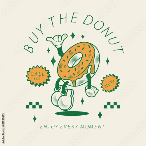 Groovy Cartoon Cute Donut Character Vintage Style