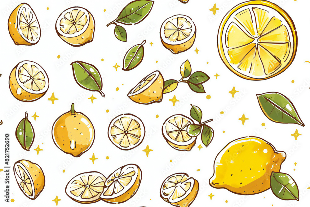cute seamless lemon pattern for background, cartoon flat color illustration cute seamless lemon pattern for background, cartoon flat color illustration
