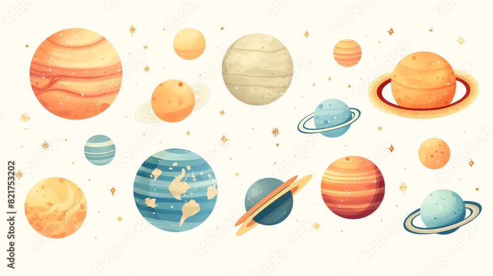 Planetary orbit flat design side view solar system theme cartoon animation colored pastel Planetary orbit flat design side view solar system theme cartoon animation colored pastel