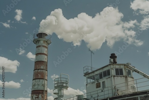 Industrial Smokestacks and Power Plant in Urban Skyline with Clouds