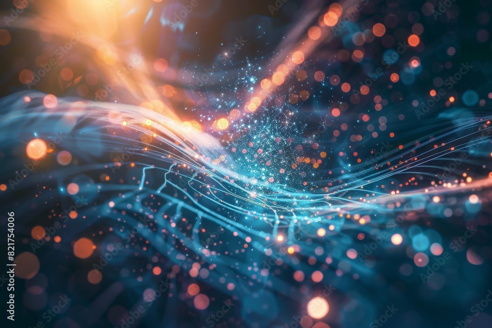 Obraz premium Quantum bit visualization with spinning particles