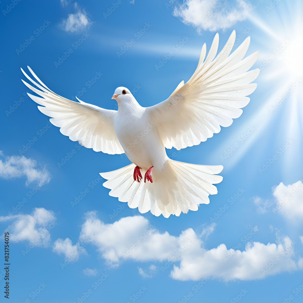 white dove flying with blue sky,White dove flying in the sun rays among the clouds, white dove flying with blue sky,White dove flying in the sun rays among the clouds,