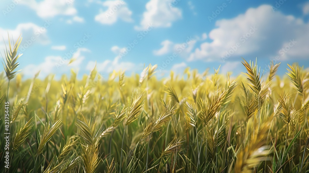 Obraz premium Yellow Malt plants, sunny day, realistic, high resolution