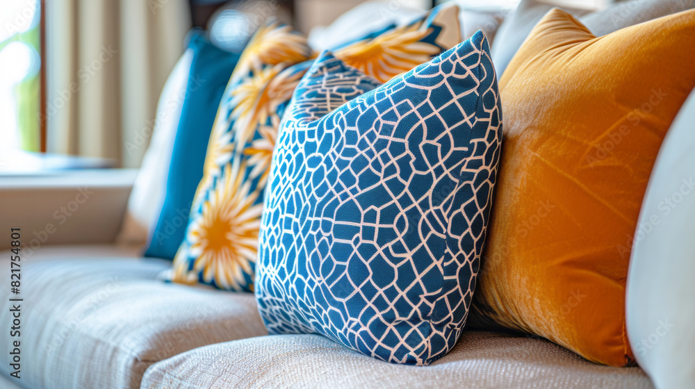 A comfortable couch covered in a variety of decorative pillows A comfortable couch covered in a variety of decorative pillows