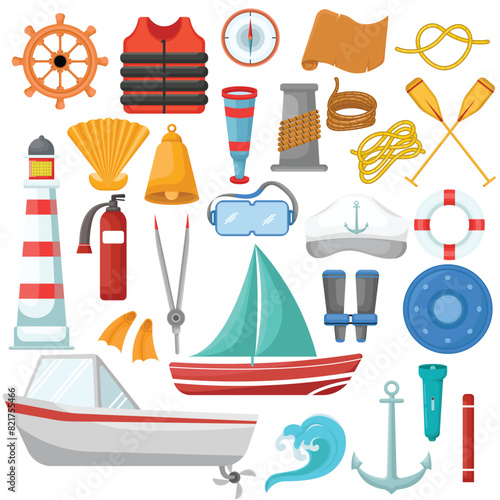 Vector Flat Nautical Accessory Illustration Collection