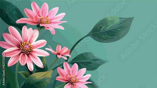 Pink flower aster. green background Vector style Vector