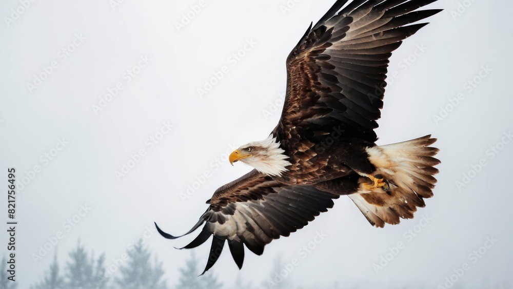 Eagle fly in snow Mountain Sit on Branch Eagle fly in snow Mountain Sit on Branch