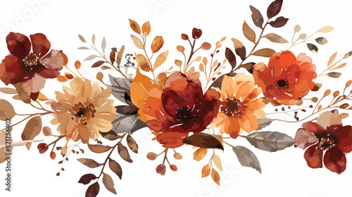 Orange Brown Maroon Watercolor Fall Floral Arrangemen
