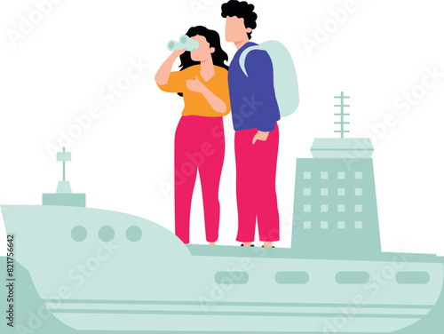 A couple is on vacation on a ship.