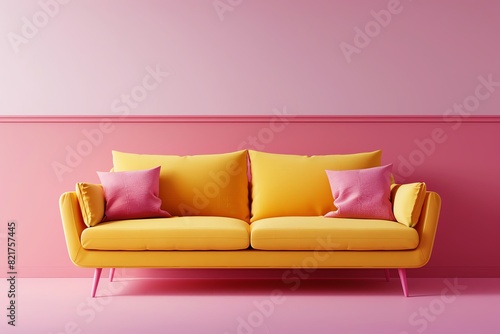 sofa flat design side view furniture theme 3D render Complementary Color Scheme