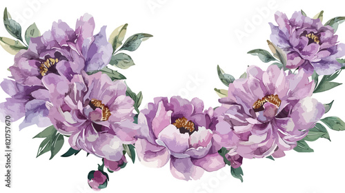 Pink peonies watercolor floral semi wreath purple flo