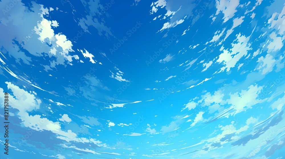 Obraz premium Summer Clear Sky Nimbus Cirrus Cloud Cloudscape Fish Eye Effect Japanese Anime Style Poster Wallpaper