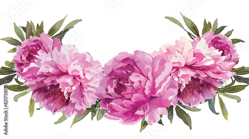 Pink peony oval watercolor wreath isolated on white b