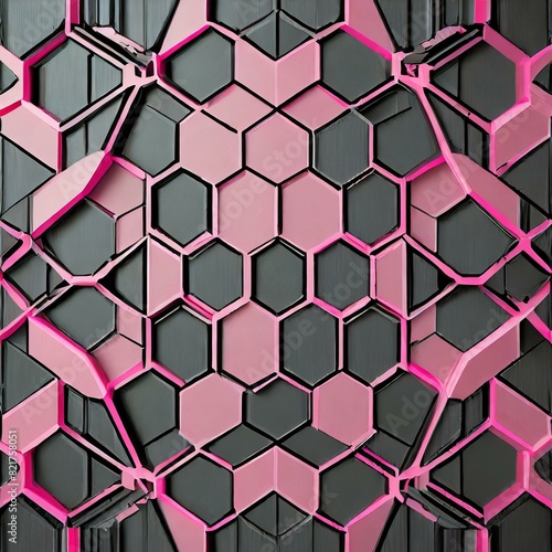 seamless pattern with hexagons.and bold illustration featuring a grid of black and pink hexagons, creating a symmetrical pattern for a sleek and modern background photo