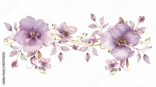 Pale purple embelliished watercolor floral golden fra photo