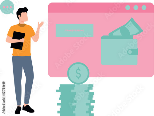 Boy is transferring money online.