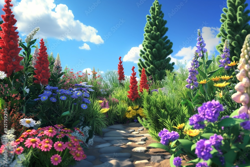 flower garden in realistic style by generative ai