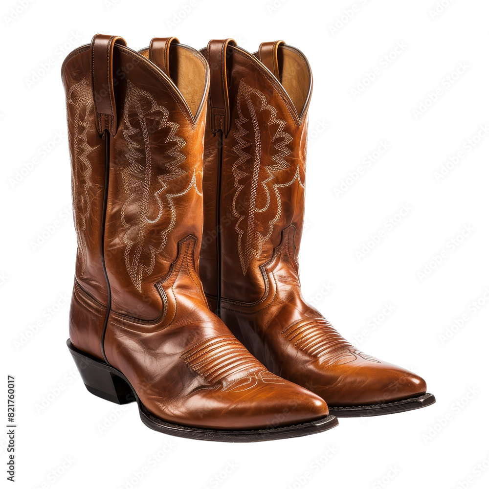 Cowboy Leather Boots Isolated on Transparent Background, PNG, Cut Out. Cowboy Leather Boots Isolated on Transparent Background, PNG, Cut Out.
