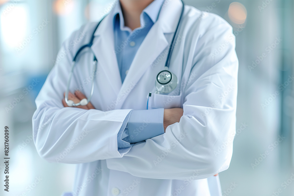 Doctor man with stethoscope in hospital, with copy space. Doctor man with stethoscope in hospital, with copy space.