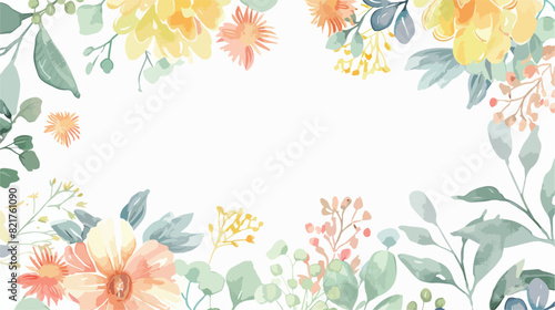 Pastel watercolor floral square frame isolated on white