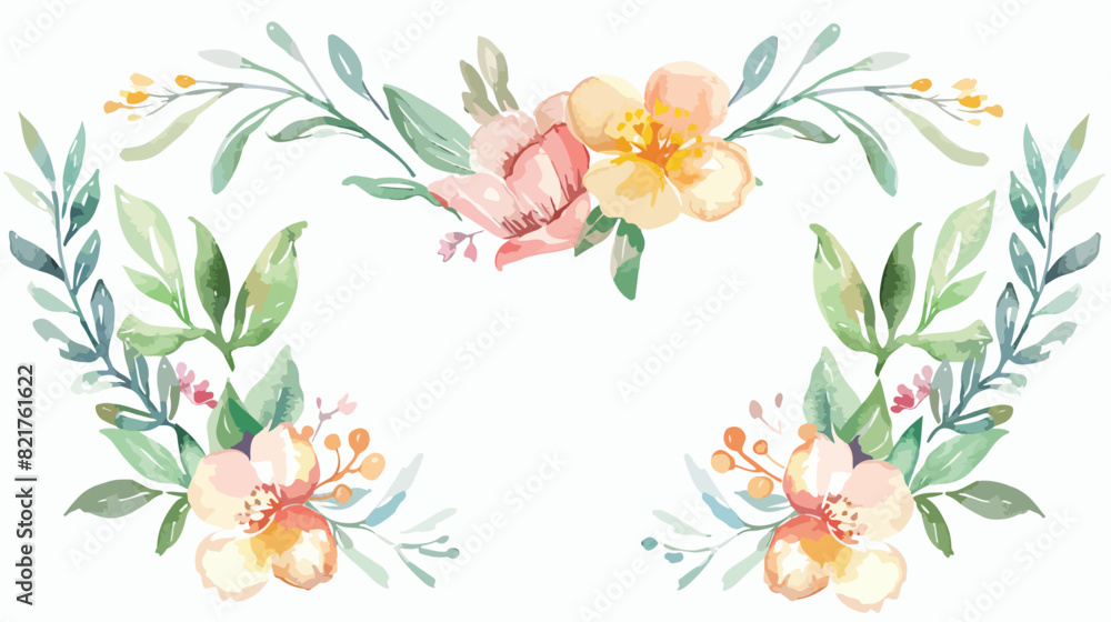 Pastel watercolour floral wreath isolated on white background