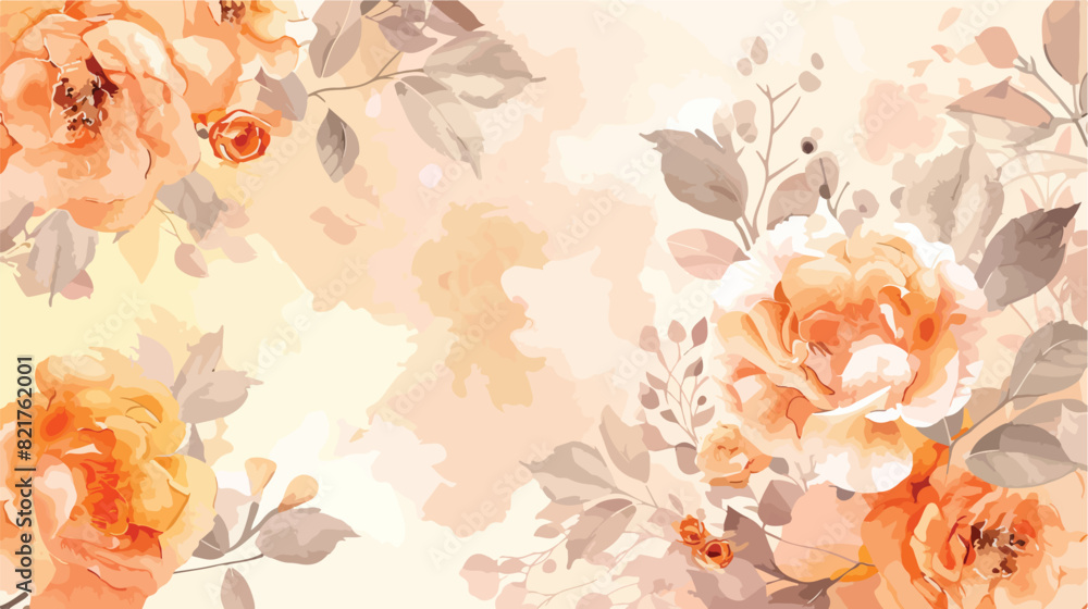 Peach orange floral bouquet with watercolor for background
