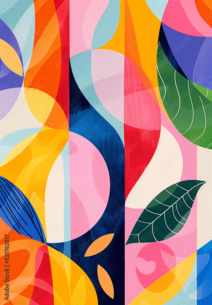 botanical abstractions. A colorful painting of a tree with leaves and a leafy green stem. joyful and light, bright multi color geometric shapes, vibrant pastel color harmonies rounded forms, botanical abstractions. A colorful painting of a tree with leaves and a leafy green stem. joyful and light, bright multi color geometric shapes, vibrant pastel color harmonies rounded forms,