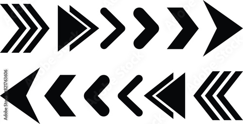 Left and Right Black Traingular Arrows Pointers Isolated on White