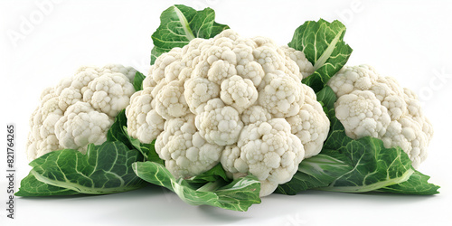 Cauliflower sliced slices fresh vegetable isolated, Head of ripe organic cauliflower on white background. photo