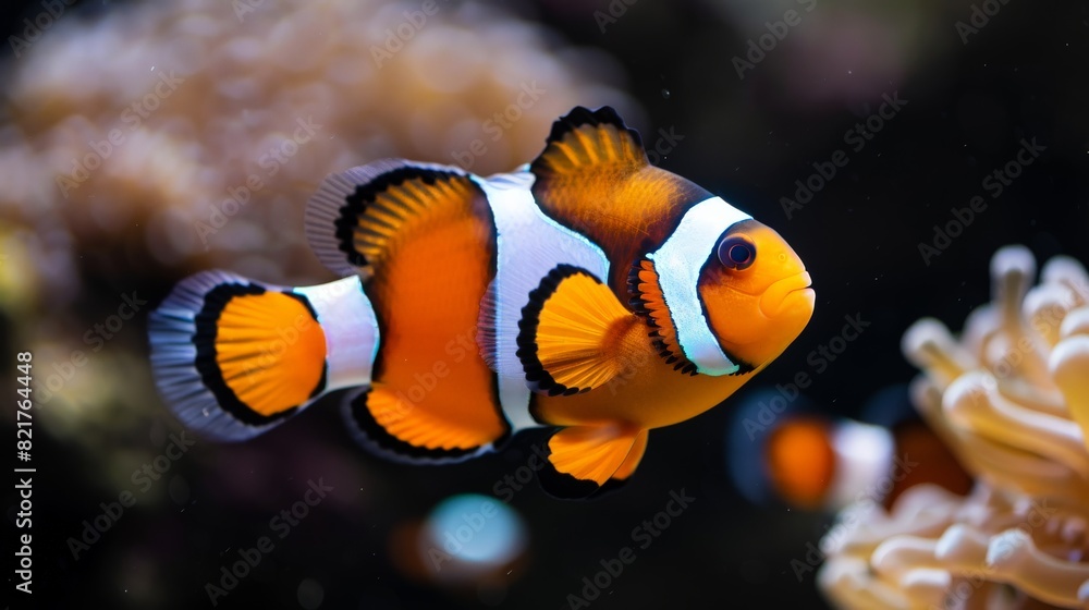Vibrant Clownfish with Iconic Orange, White, and Black Stripes Vibrant Clownfish with Iconic Orange, White, and Black Stripes