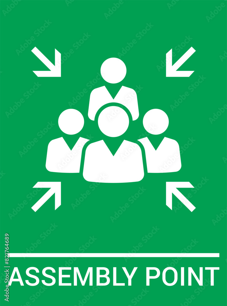 Obraz premium Emergency evacuation assembly point sign. Assembly point icon. Safety Signs. Evacuation Plan. Vector illustration