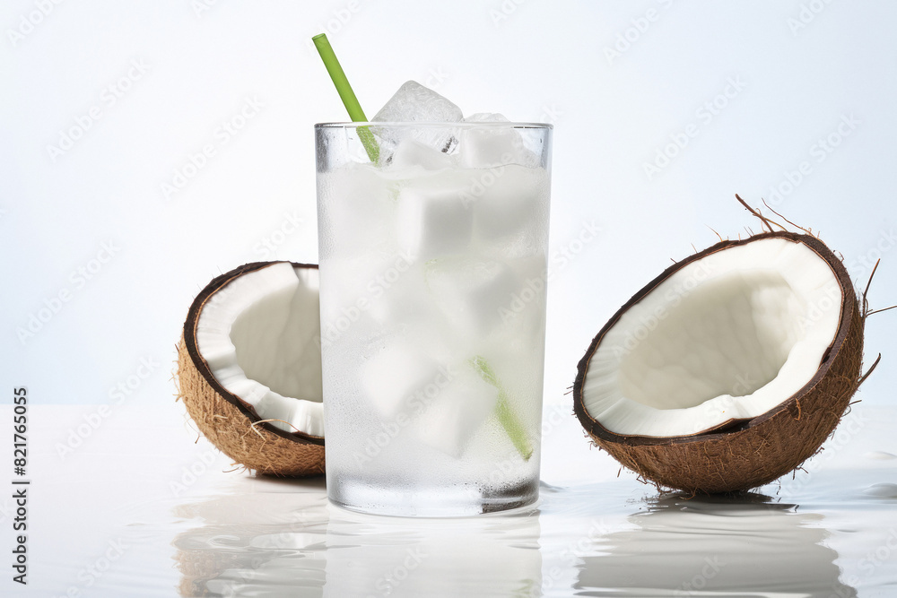 coconut milk smoothie with coconut on white background coconut milk smoothie with coconut on white background