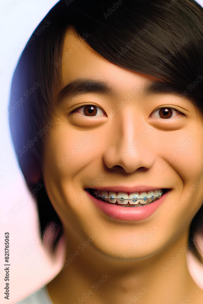 Vertical portrait of smiling young Asian man with braces Vertical portrait of smiling young Asian man with braces