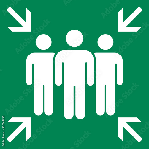 Emergency evacuation assembly point sign. Assembly point icon. Safety Signs. Evacuation Plan. Vector illustration