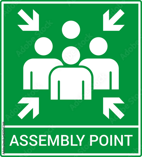 Emergency evacuation assembly point sign. Assembly point icon. Safety Signs. Evacuation Plan. Vector illustration