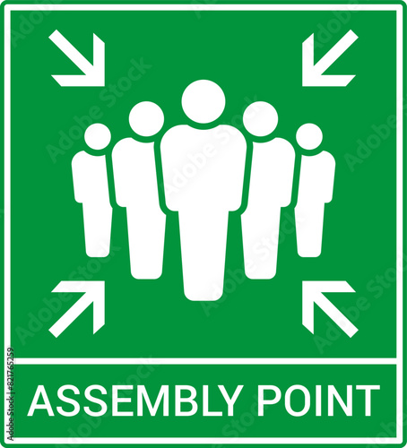 Emergency evacuation assembly point sign. Assembly point icon. Safety Signs. Evacuation Plan. Vector illustration
