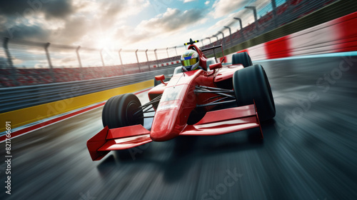 Race car with motion-blurred background in speed ring