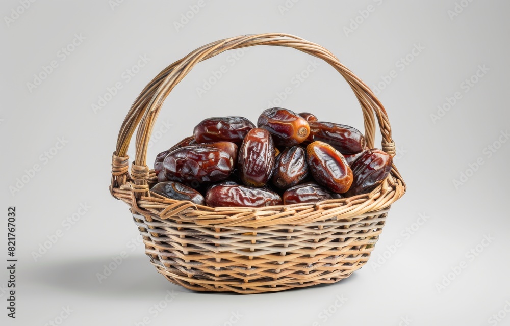 dates in a basket on a white background