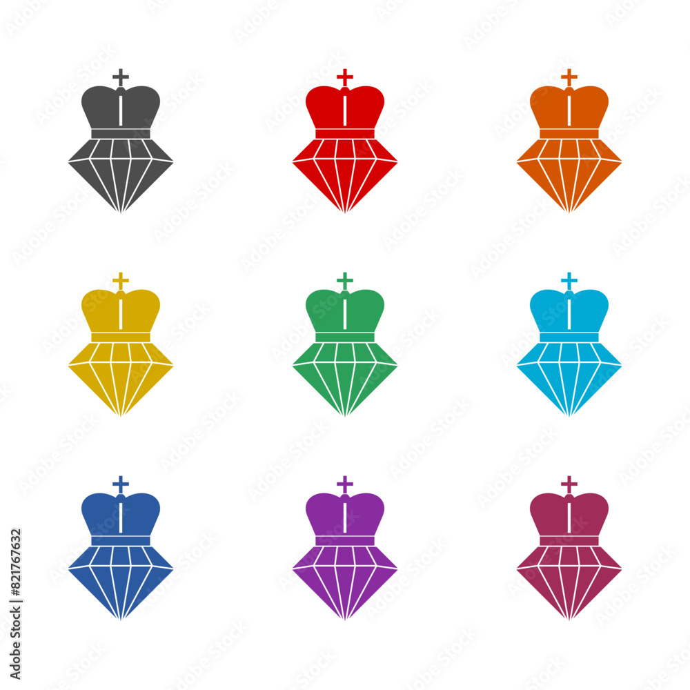 Diamond with crown simple icon isolated on white background. Set icons colorful Diamond with crown simple icon isolated on white background. Set icons colorful