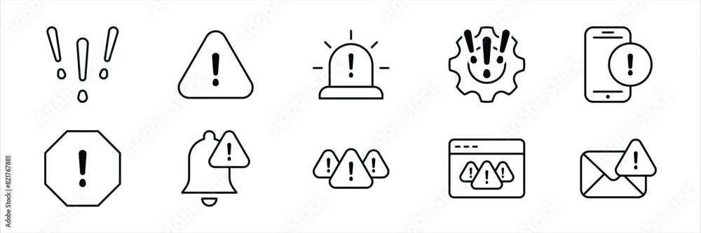 Fototapeta premium set of warning icon thin line style. caution, warning, notification, information, risk, hazard, danger icon collections. vector illustration