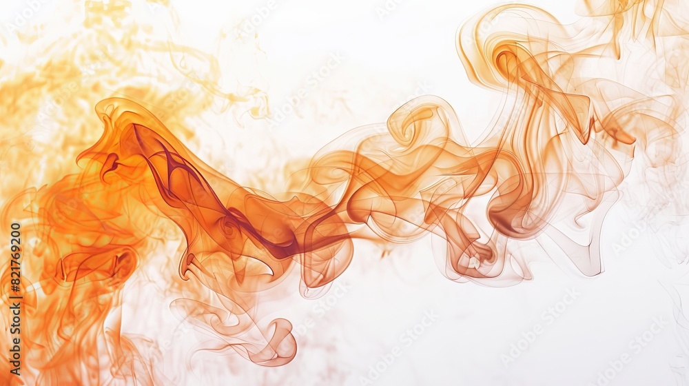Orange fire smoke on white background in abstract art
