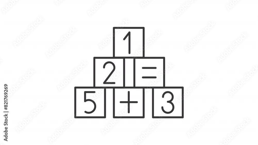 Animated number cubes. icon. Geometry educational toy line animation. Counting blocks. Mathematical puzzle. Black illustration on white background. HD video with alpha channel. Motion graphic Animated number cubes. icon. Geometry educational toy line animation. Counting blocks. Mathematical puzzle. Black illustration on white background. HD video with alpha channel. Motion graphic