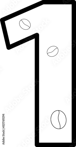 1 one coffee bean number outline