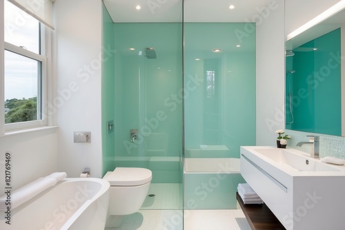 White And Sea Green Small Bathroom Designs With White Corian Bathroom Countertop