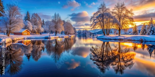 Tranquil Lake Scene with Colorful Autumn Trees