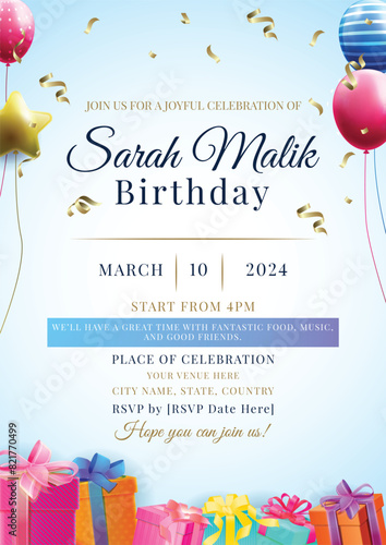 Birthday invitation using modern fonts and trendy colors makes it perfect in editable vector 