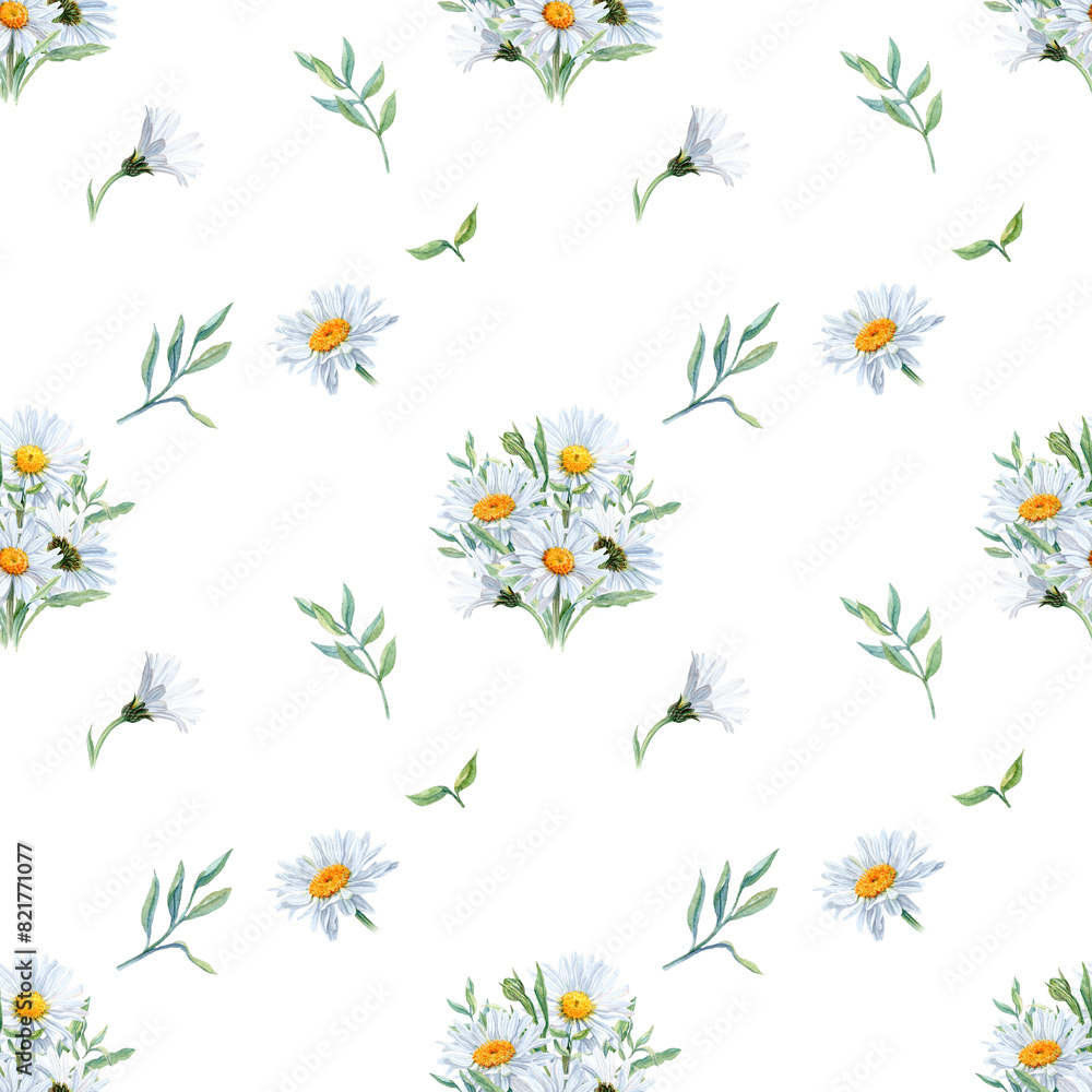 Wrapping paper with Aquarelle Chamomiles on the mint-green Background Wrapping paper with Aquarelle Chamomiles on the mint-green Background