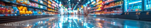  Blurred Supermarket Backdrop: Exploring Consumerism, Lifestyle, and the Modern Retail Experience，Abstract Blur Supermarket and Retail Store in Shopping Mall Interior for Background © Da