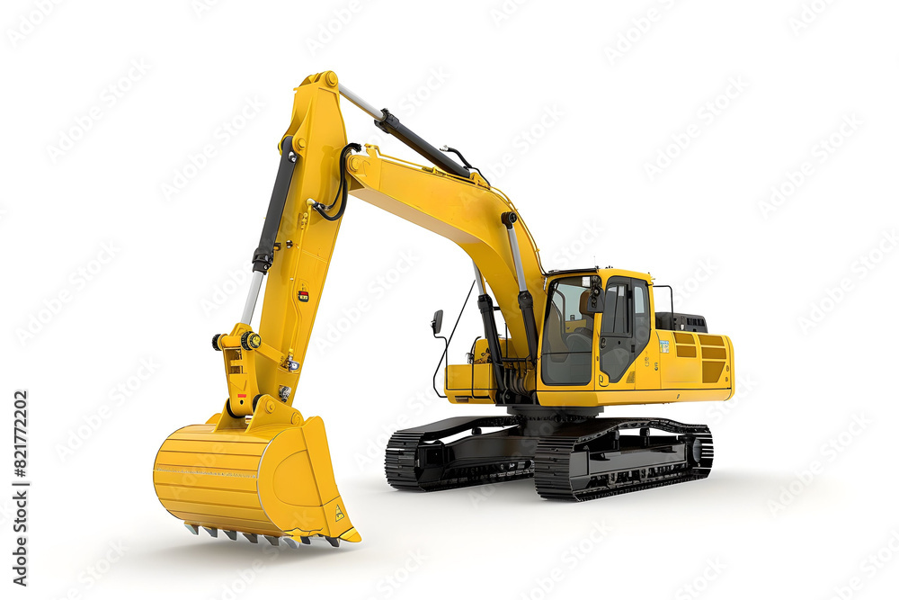 Heavy duty excavator operations on an isolated white background. construction equipment for industrial projects