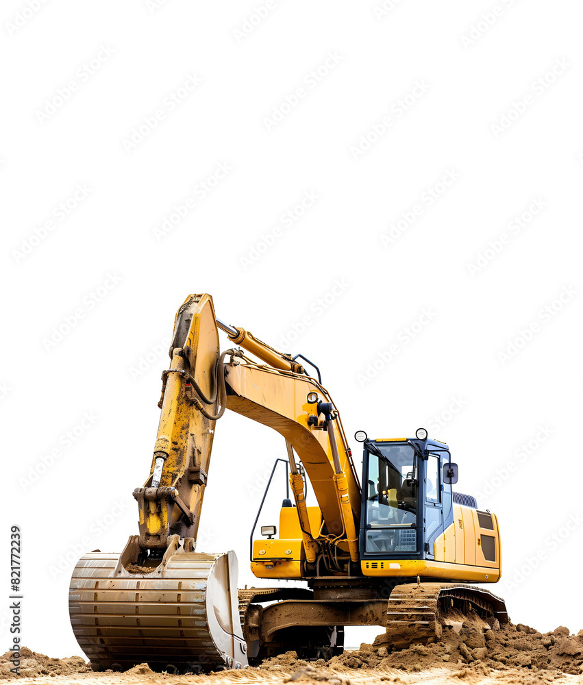 Heavy duty excavator operations on an isolated white background. construction equipment for industrial projects Heavy duty excavator operations on an isolated white background. construction equipment for industrial projects
